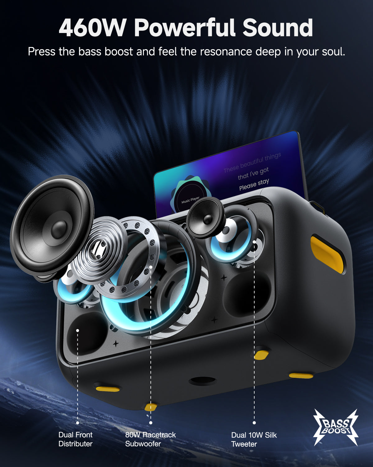 Ikarao Karaoke Machine for Adults, Built-in 13.3-inch Screen, Portable Bluetooth Speaker with 2 Wireless Mics for TV, Music Party