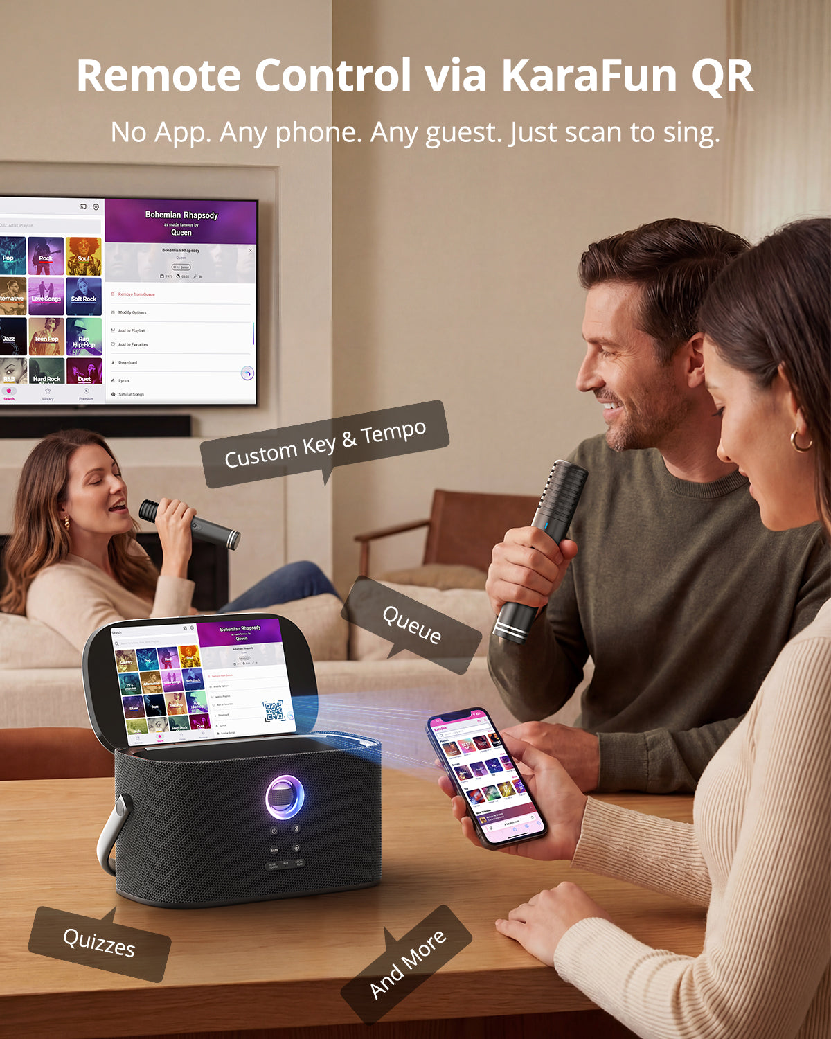 Ikarao Karaoke Machine with Lyrics Display Screen for Adults，Professional Karaoke System with 2 Wireless Mics for TV Home Outdoor Party