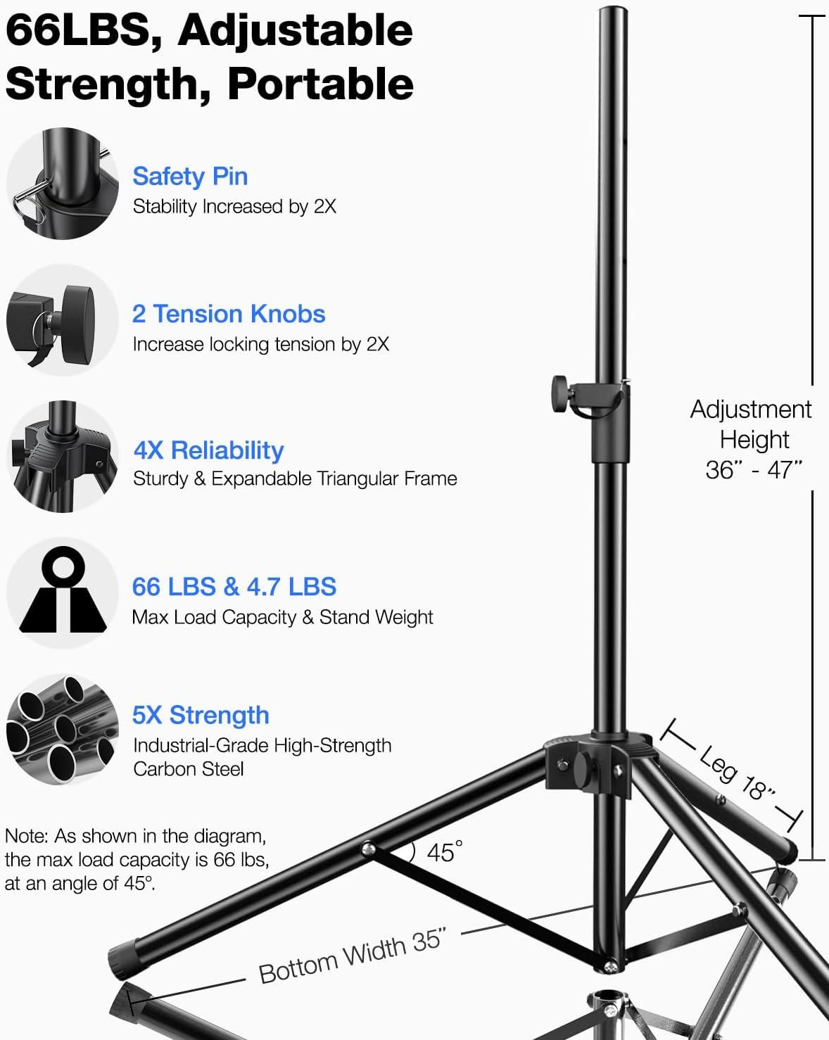 Ikarao Adjustable Speaker Stand - 4.1 to 6.6-Foot, Universal - Ikarao