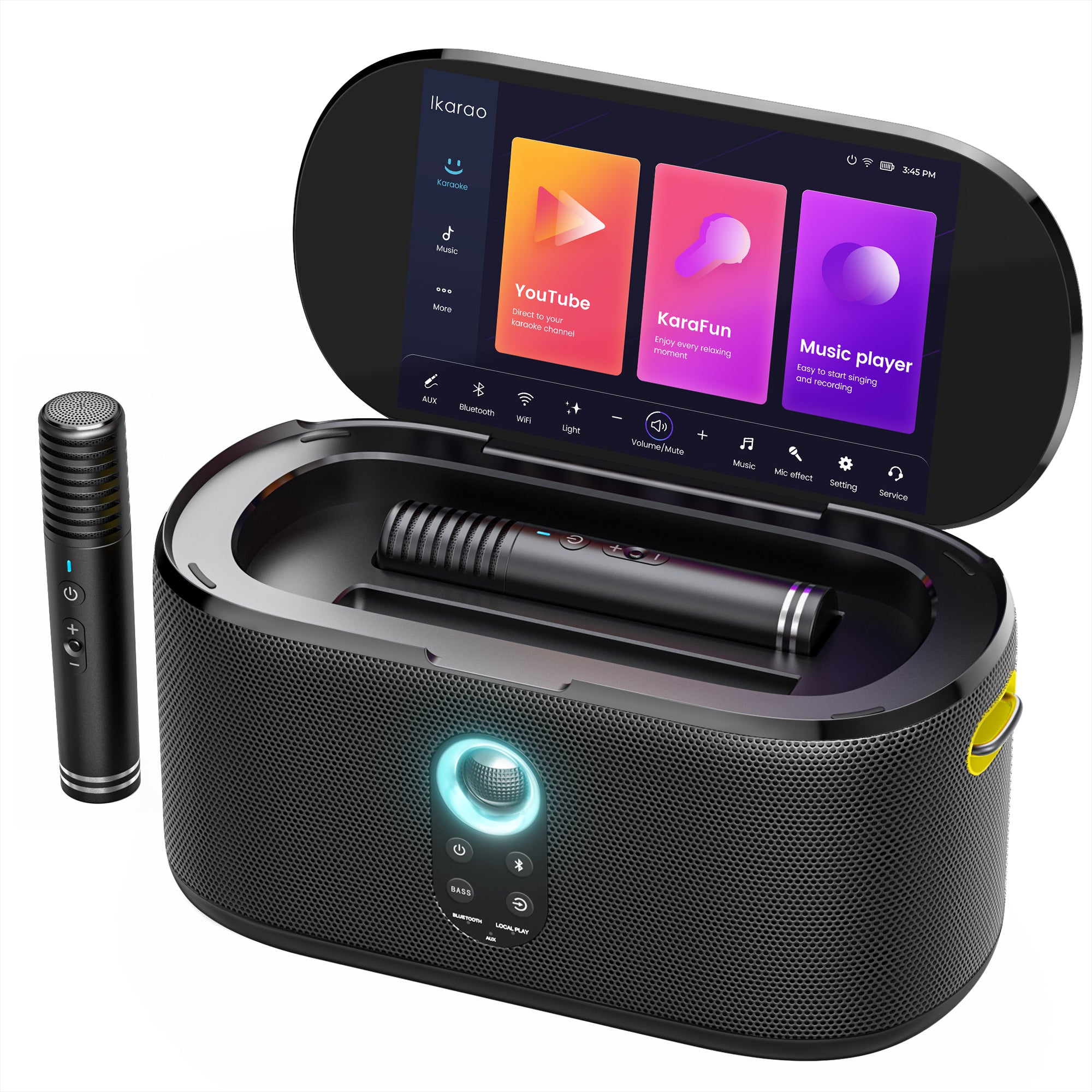 Enjoy convenient singing with our portable karaoke machine featuring a wireless microphone. Perfect for parties, gatherings, or family fun, take the music anywhere!