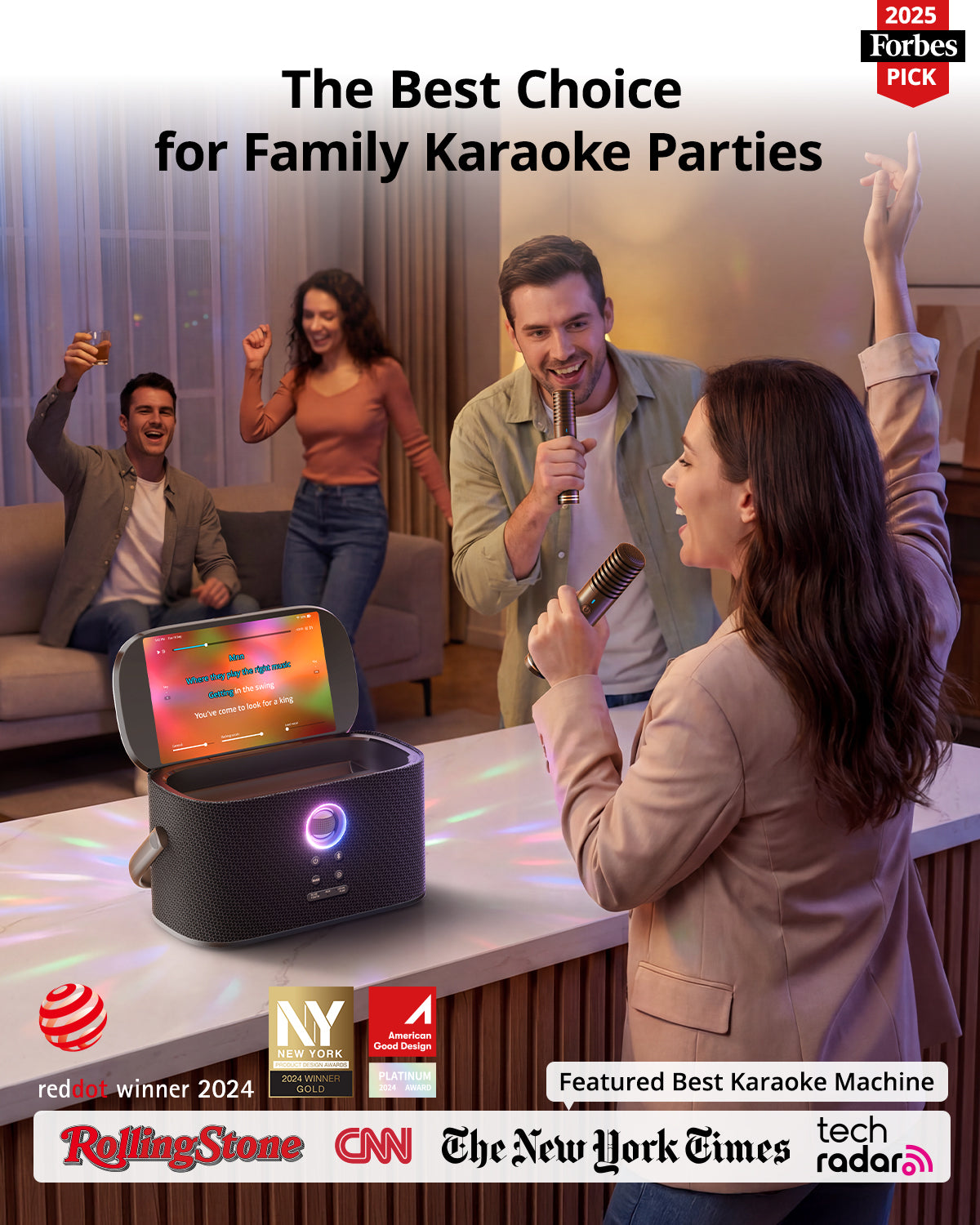 Ikarao Karaoke Machine with Lyrics Display Screen for Adults，Professional Karaoke System with 2 Wireless Mics for TV Home Outdoor Party
